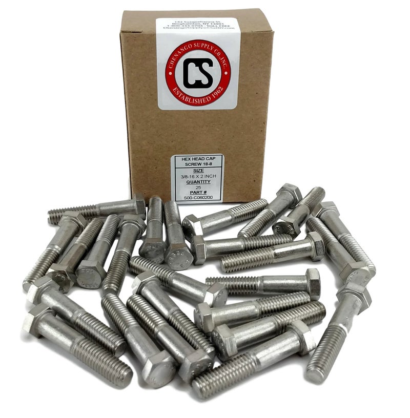 Chenango Supply Stainless 3/8-16 X 2inches Hex Head Bolts (3/4inches to 5inches Length in Listing), 304 Stainless Steel, 25 Pieces (3/8-16 X 2 - Image 2
